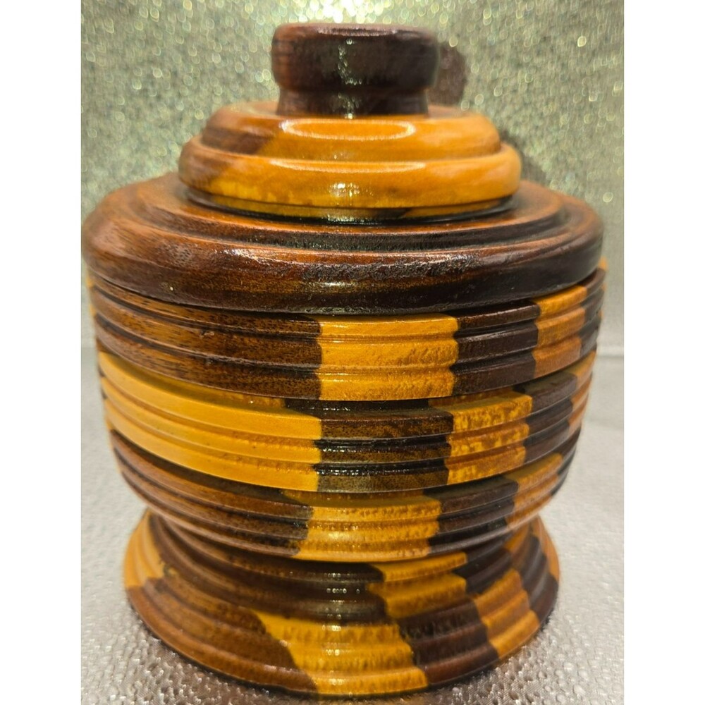 Handcrafted Segmented Wooden Lidded Jar / Trinket Box